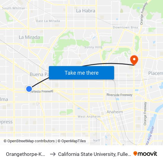 Orangethorpe-Knott to California State University, Fullerton map