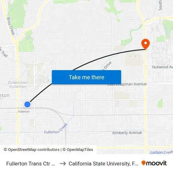 Fullerton Trans Ctr Dock 5 to California State University, Fullerton map