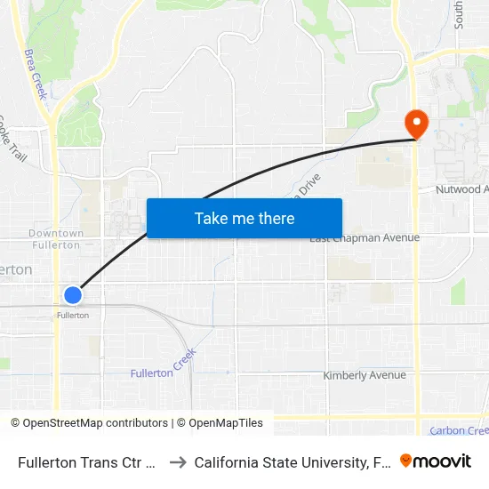 Fullerton Trans Ctr Dock 1 to California State University, Fullerton map