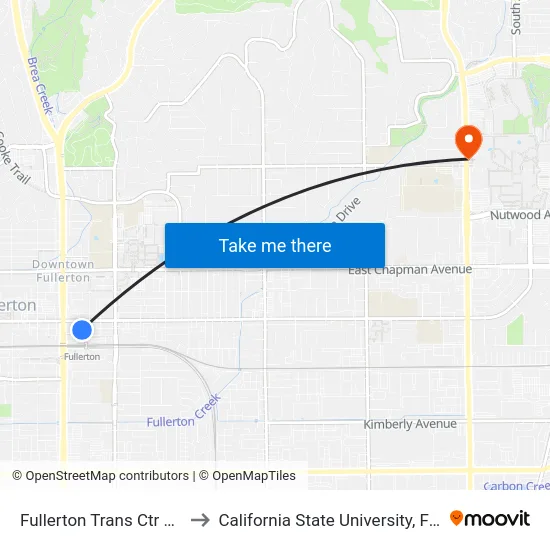 Fullerton Trans Ctr Dock 4 to California State University, Fullerton map