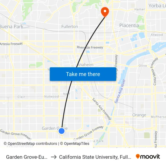 Garden Grove-Euclid to California State University, Fullerton map