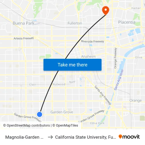 Magnolia-Garden Grove to California State University, Fullerton map