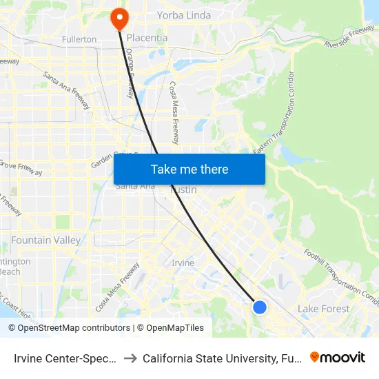 Irvine Center-Spectrum to California State University, Fullerton map