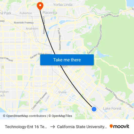 Technology-Ent 16 Technology to California State University, Fullerton map