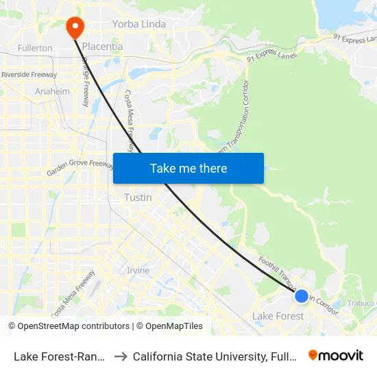 Lake Forest-Rancho to California State University, Fullerton map