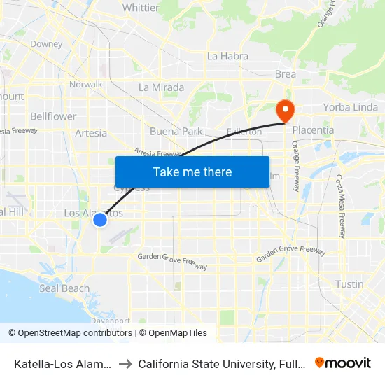 Katella-Los Alamitos to California State University, Fullerton map