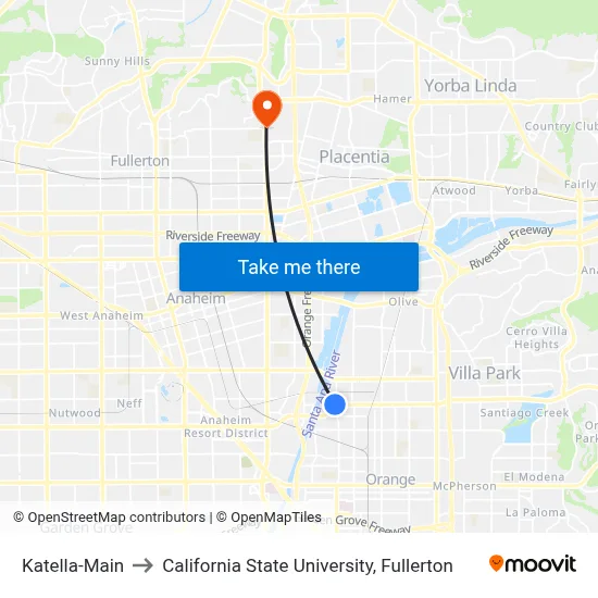Katella-Main to California State University, Fullerton map