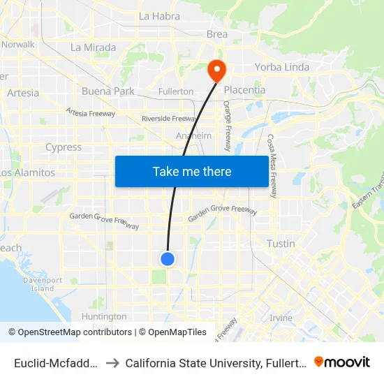 Euclid-Mcfadden to California State University, Fullerton map
