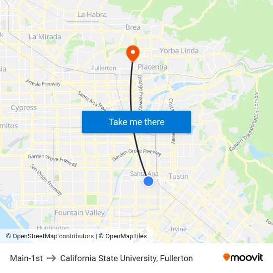 Main-1st to California State University, Fullerton map