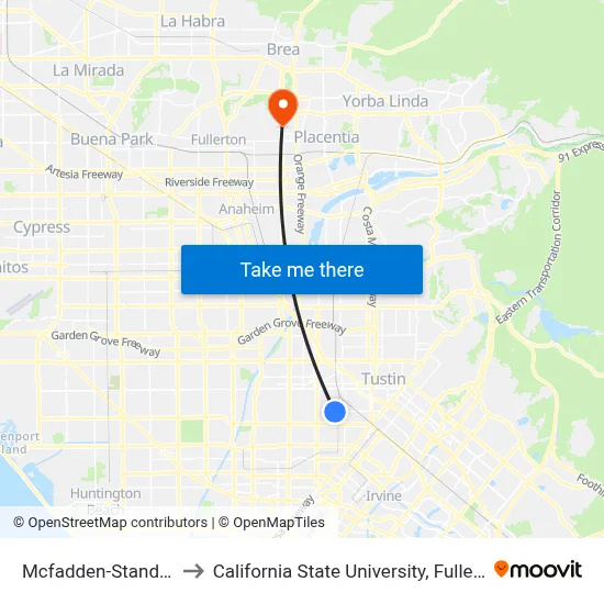 Mcfadden-Standard to California State University, Fullerton map