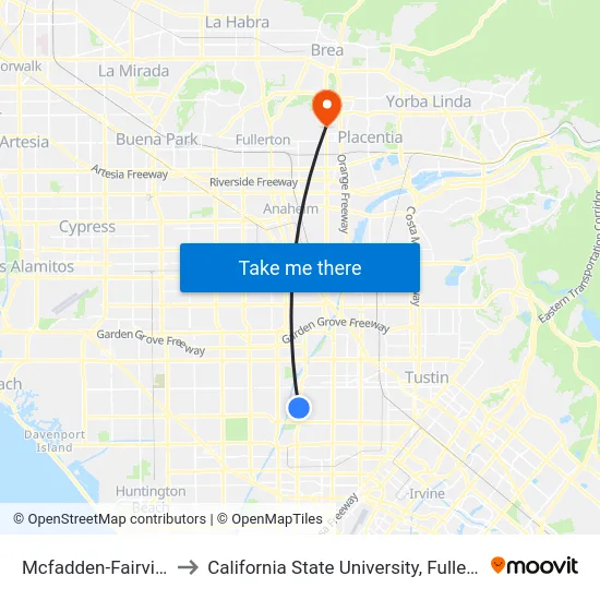 Mcfadden-Fairview to California State University, Fullerton map