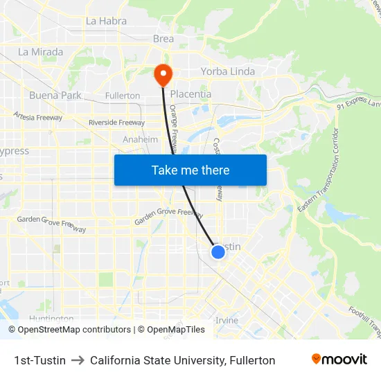 1st-Tustin to California State University, Fullerton map