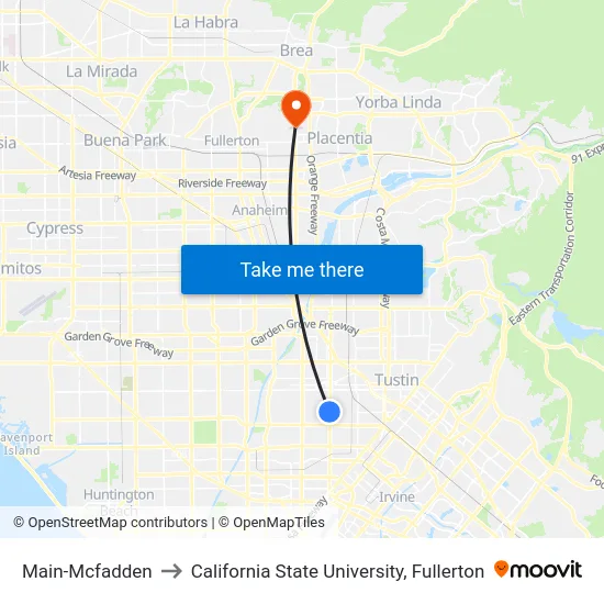 Main-Mcfadden to California State University, Fullerton map