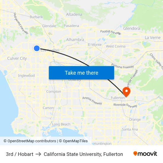 3rd / Hobart to California State University, Fullerton map