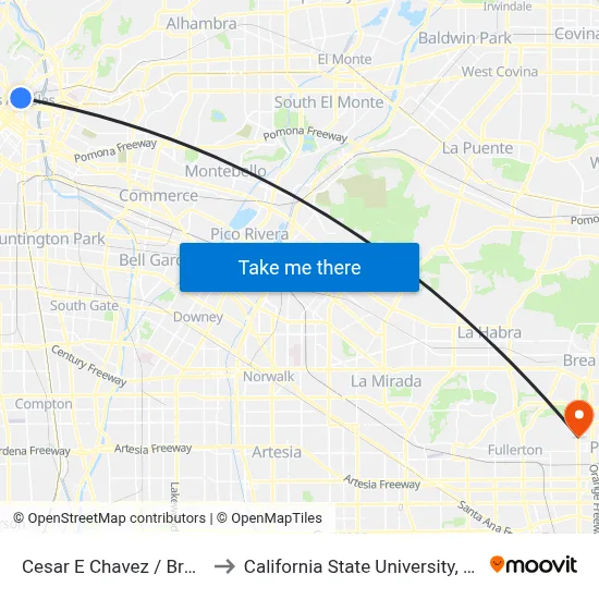Cesar E Chavez / Broadway to California State University, Fullerton map