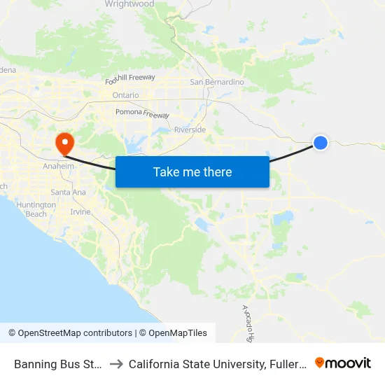 Banning Bus Stop to California State University, Fullerton map