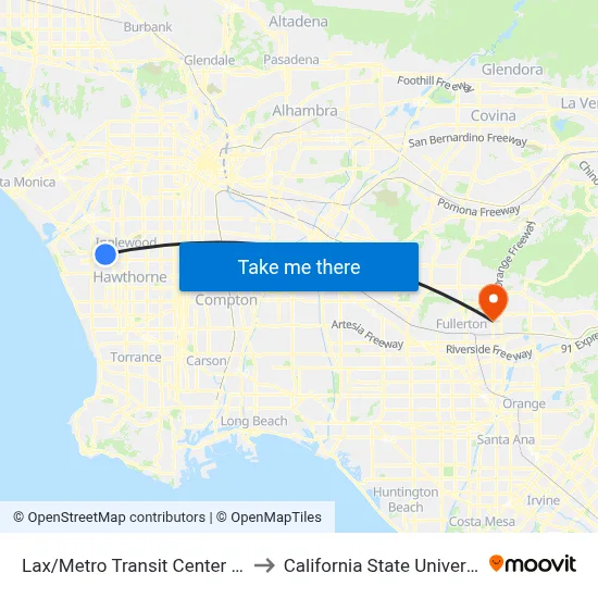Lax/Metro Transit Center Station (Bay 6) to California State University, Fullerton map