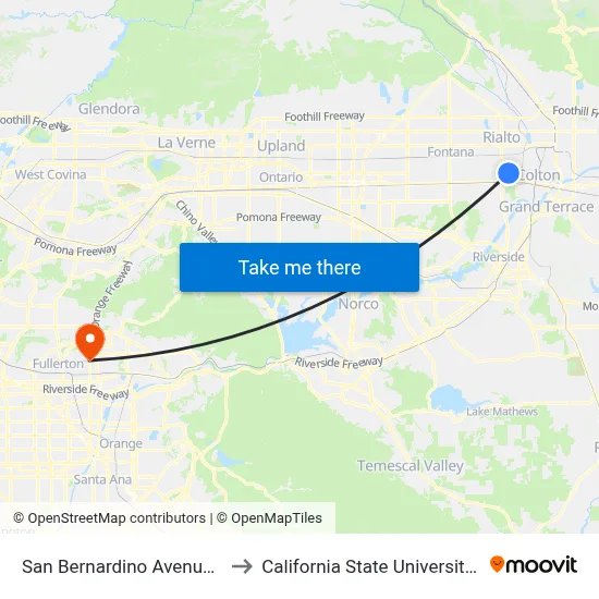 San Bernardino Avenue @ Indigo to California State University, Fullerton map