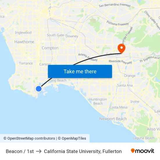Beacon / 1st to California State University, Fullerton map