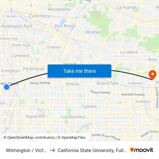 Wilmington / Victoria to California State University, Fullerton map