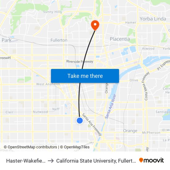 Haster-Wakefield to California State University, Fullerton map