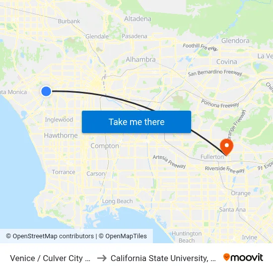 Venice / Culver City Station to California State University, Fullerton map