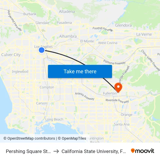 Pershing Square Station to California State University, Fullerton map