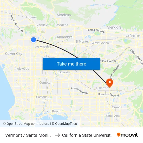 Vermont / Santa Monica Station to California State University, Fullerton map