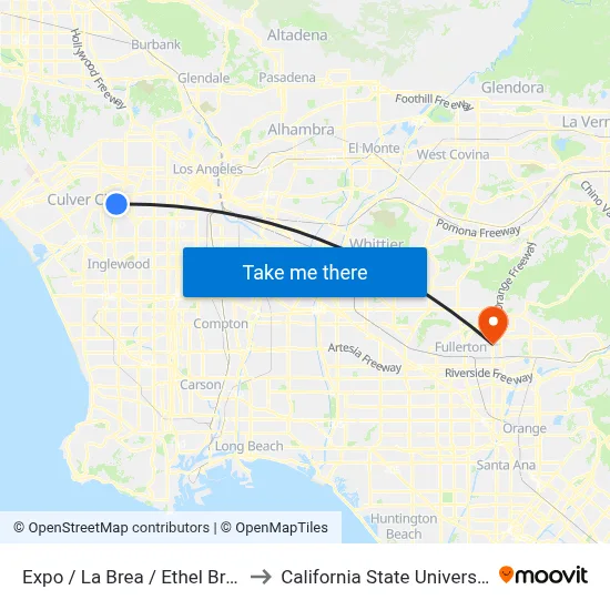 Expo / La Brea / Ethel Bradley Station to California State University, Fullerton map