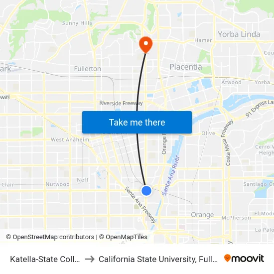 Katella-State College to California State University, Fullerton map