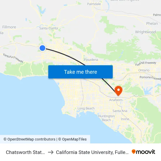 Chatsworth Station to California State University, Fullerton map