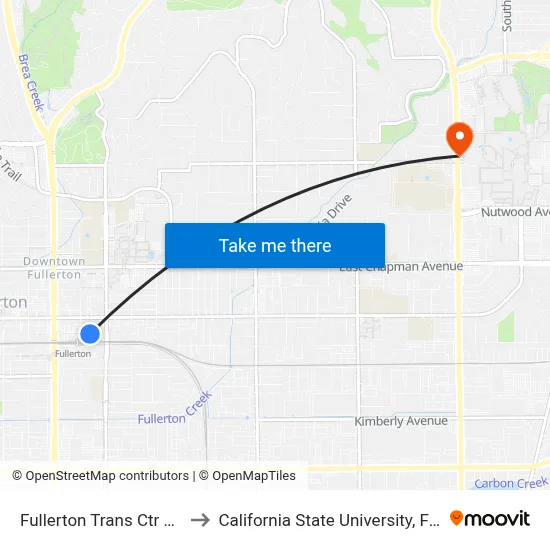 Fullerton Trans Ctr Dock 6 to California State University, Fullerton map