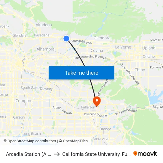 Arcadia Station (A Line) to California State University, Fullerton map