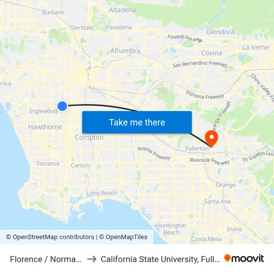 Florence / Normandie to California State University, Fullerton map
