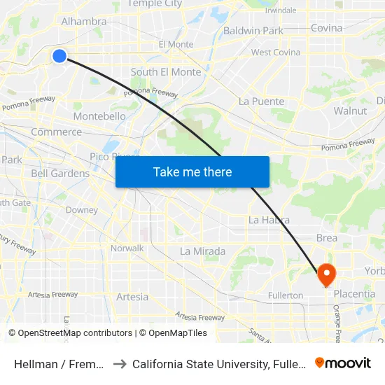 Hellman / Fremont to California State University, Fullerton map
