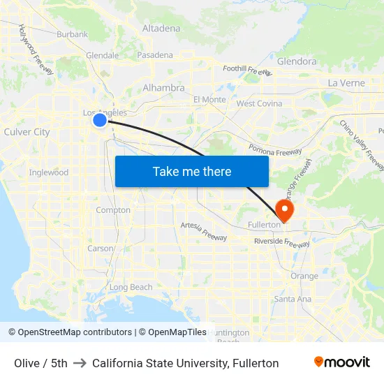 Olive / 5th to California State University, Fullerton map
