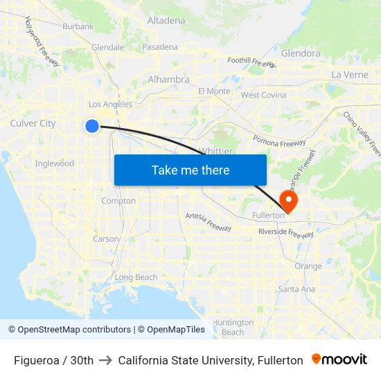 Figueroa / 30th to California State University, Fullerton map