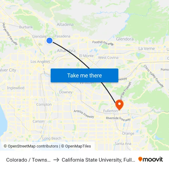 Colorado / Townsend to California State University, Fullerton map