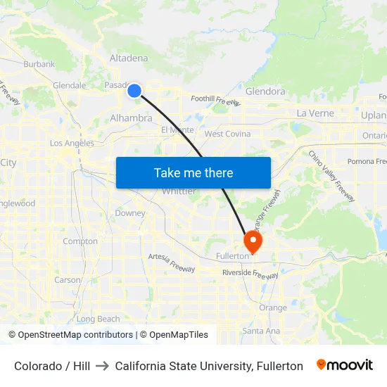 Colorado / Hill to California State University, Fullerton map