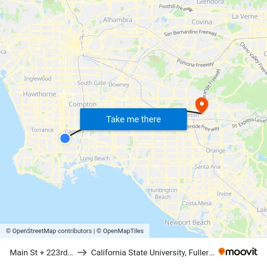 Main St + 223rd St to California State University, Fullerton map