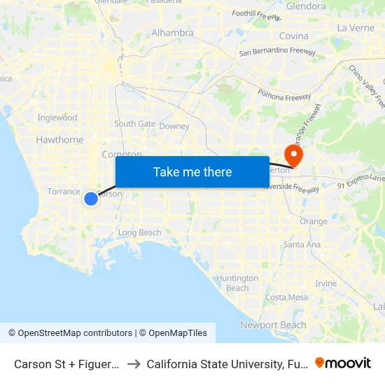 Carson St + Figueroa St to California State University, Fullerton map