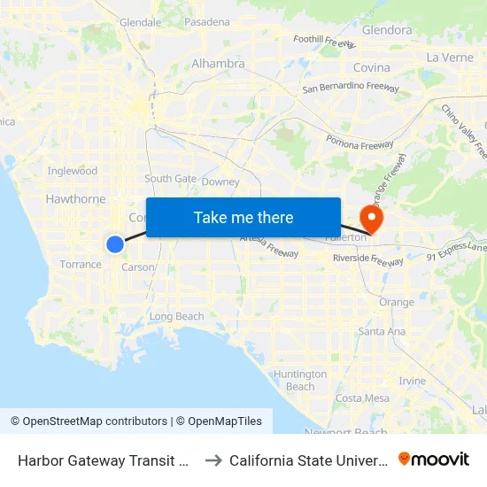 Harbor Gateway Transit Center (Bay 11) to California State University, Fullerton map