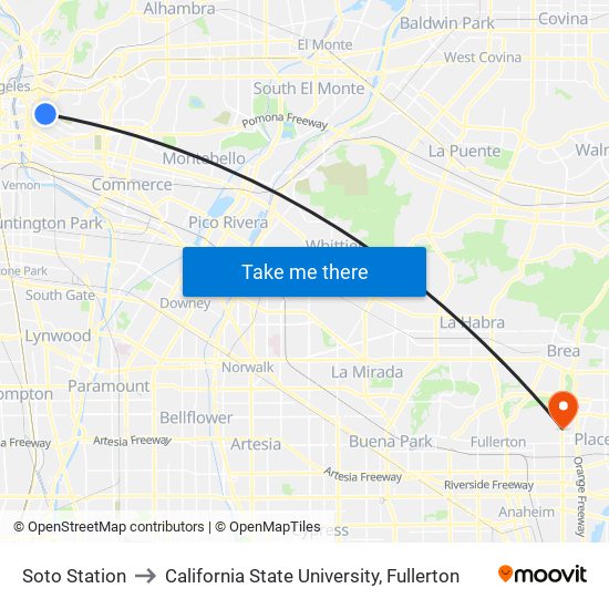 Soto Station to California State University, Fullerton map