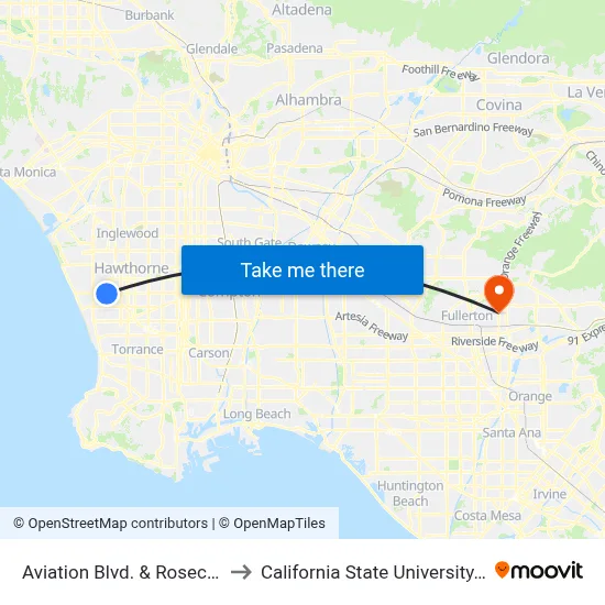 Aviation Blvd. & Rosecrans Ave. to California State University, Fullerton map