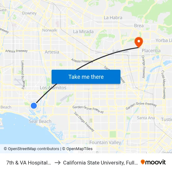 7th & VA Hospital NW to California State University, Fullerton map