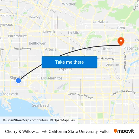 Cherry & Willow SW to California State University, Fullerton map