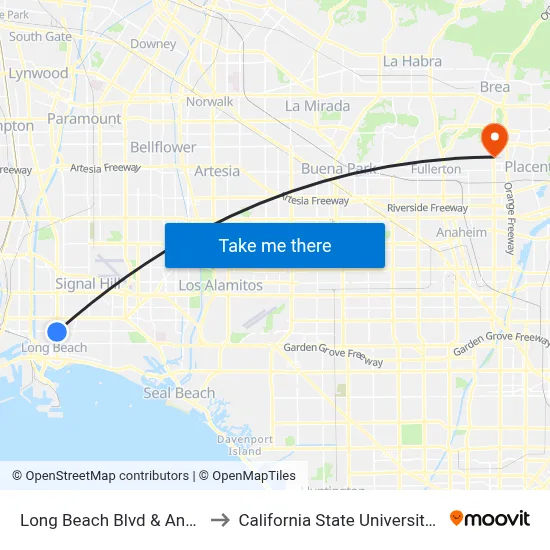 Long Beach Blvd & Anaheim SW to California State University, Fullerton map