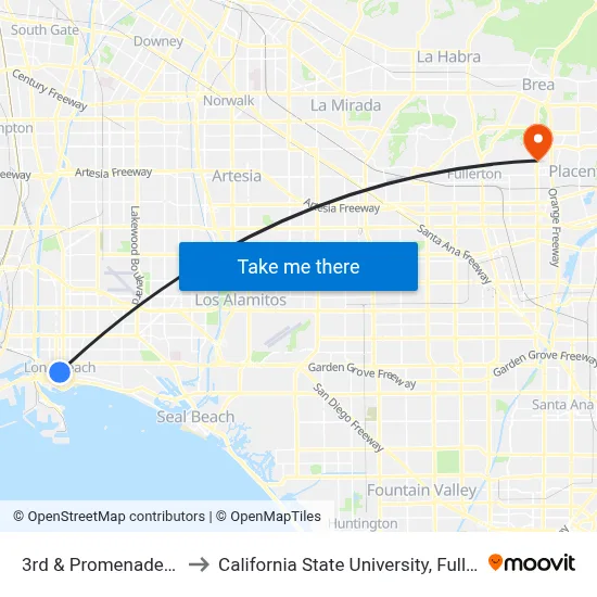 3rd & Promenade NW to California State University, Fullerton map