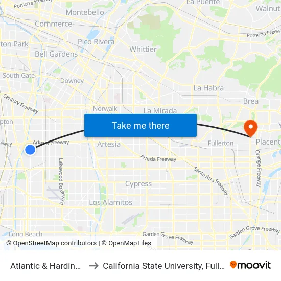 Atlantic & Harding NE to California State University, Fullerton map