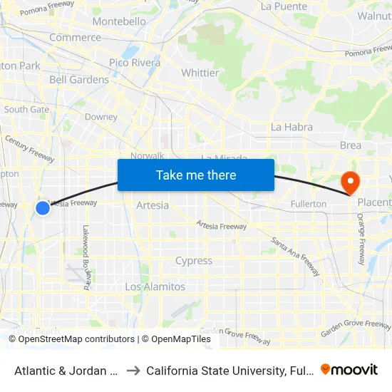Atlantic & Jordan HS E to California State University, Fullerton map